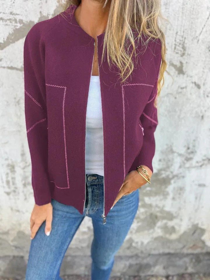 Aubin™ — veste zippée col rond (effet lainage premium, poches zippées)