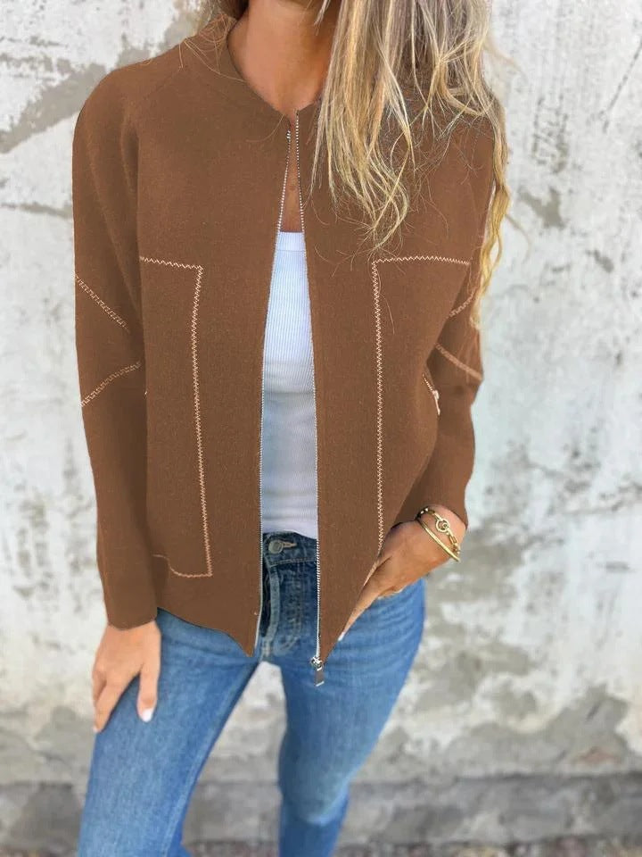 Aubin™ — veste zippée col rond (effet lainage premium, poches zippées)