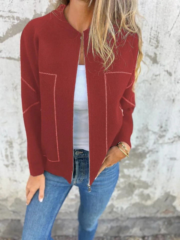 Aubin™ — veste zippée col rond (effet lainage premium, poches zippées)