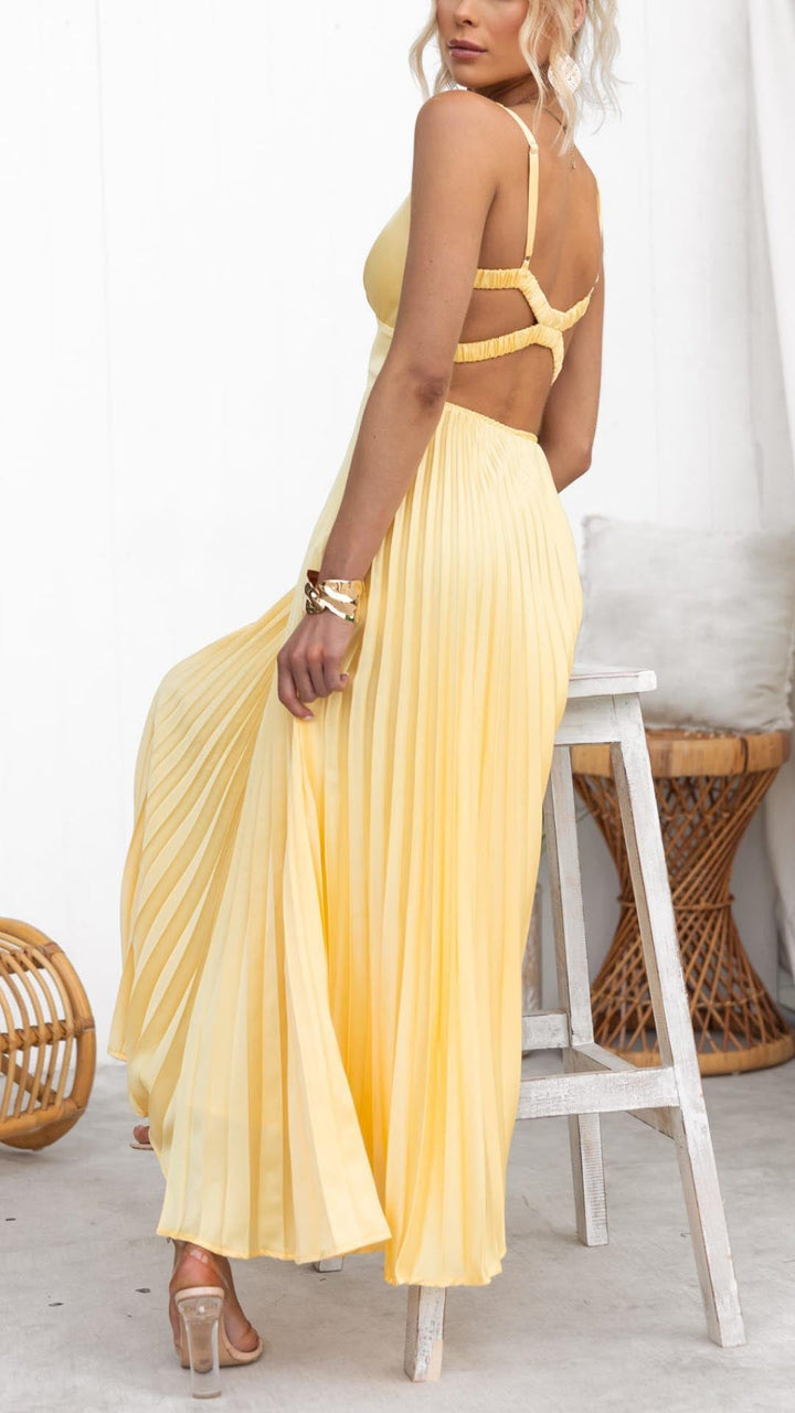 Luna | Robe longue plissée avec encolure en V