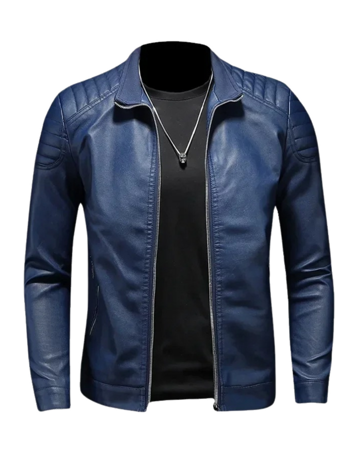 Veste en Cuir Col Montant