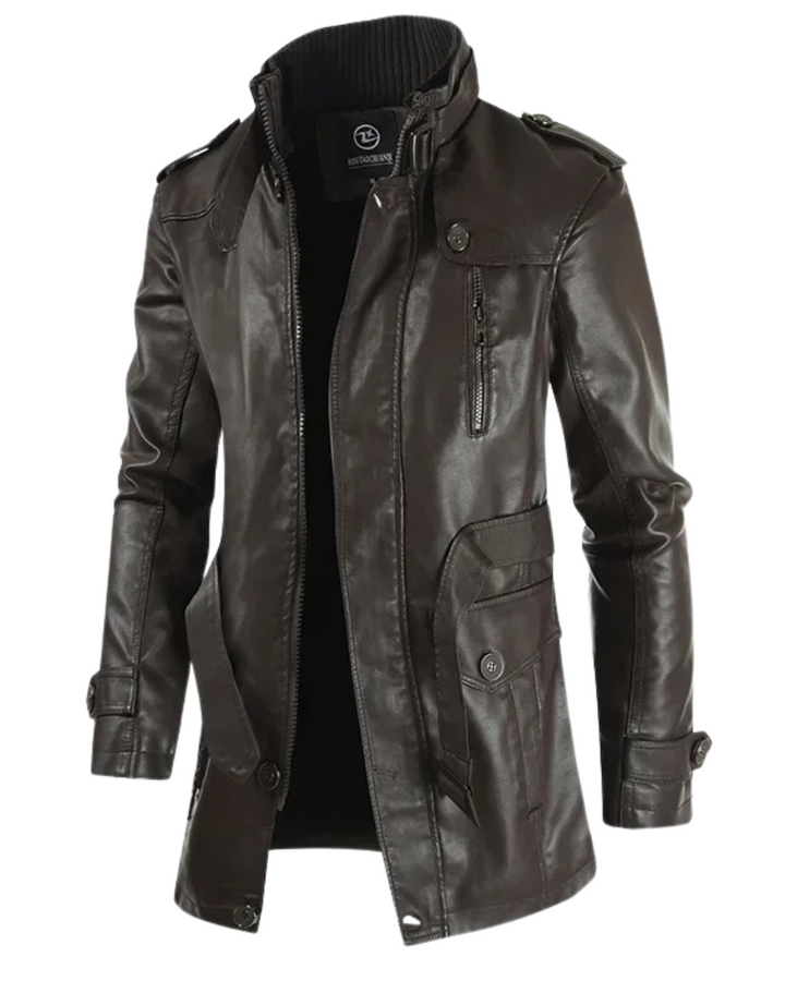 Veste de Motard Longue en Cuir Élégante