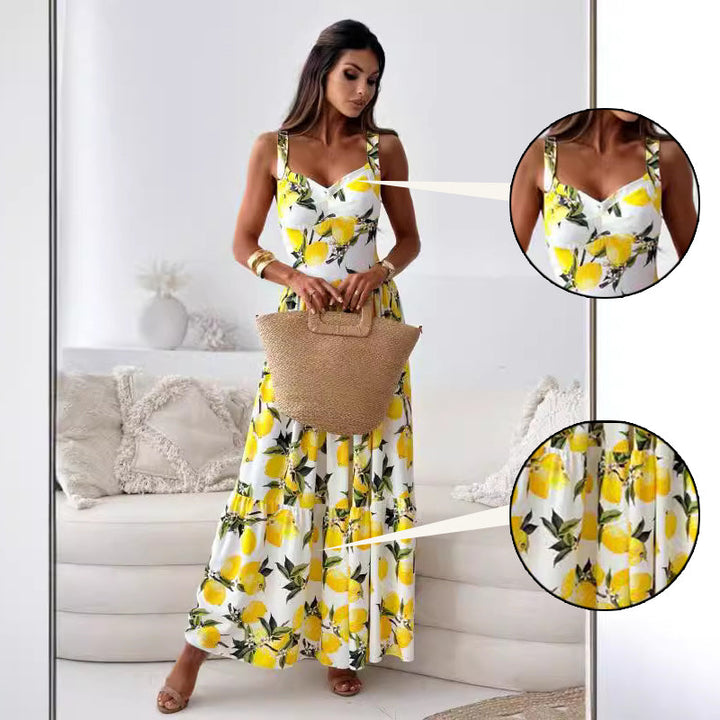 Luvare Paris™ | Robe Longue à Imprimé Citrons
