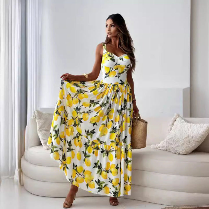 Luvare Paris™ | Robe Longue à Imprimé Citrons