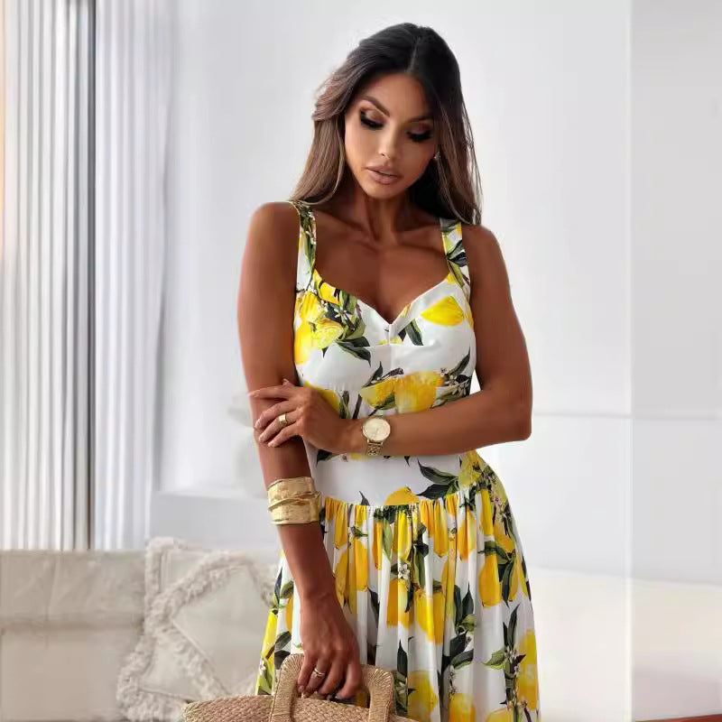 Luvare Paris™ | Robe Longue à Imprimé Citrons