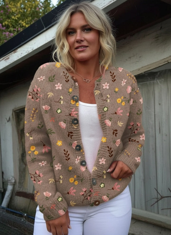 Cardigan Décontracté Boutonné à Imprimé Floral