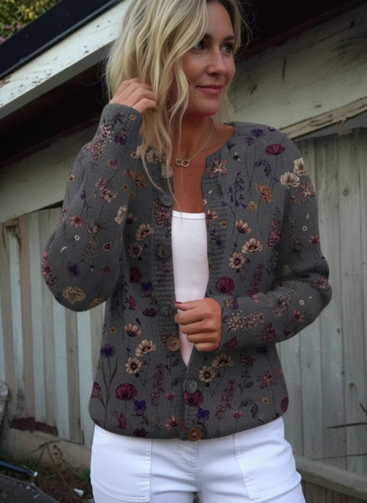 Cardigan à boutons en imprimé floral
