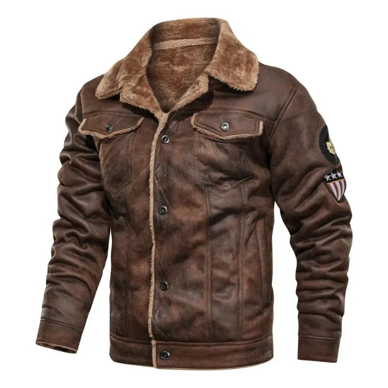 Veste en Cuir Élegante en Fleece Chaud