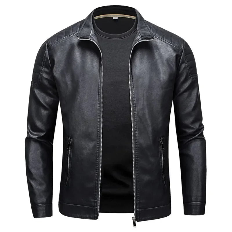 Veste en Cuir Col Montant