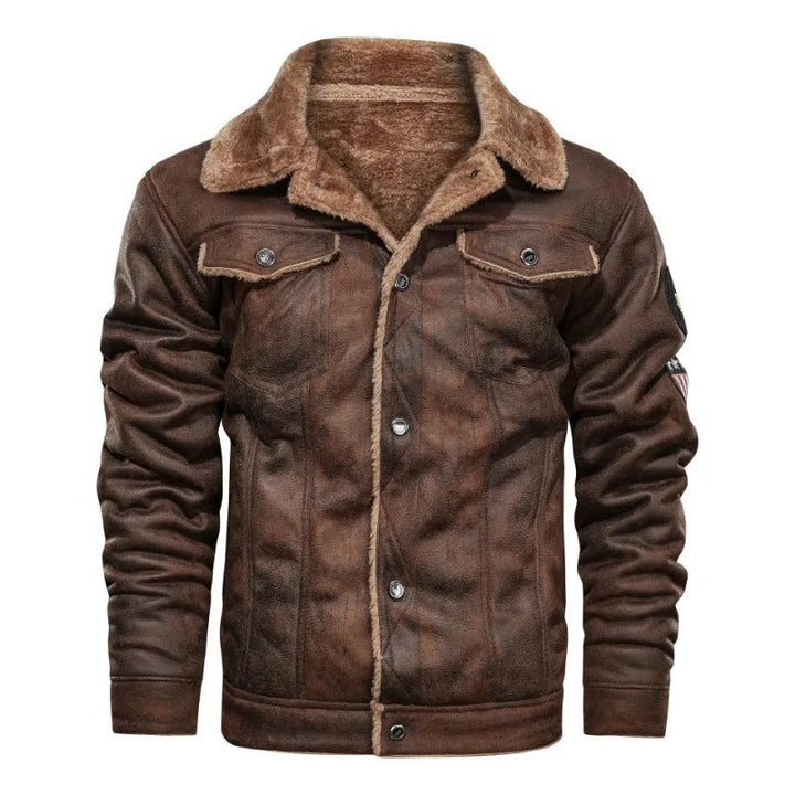 Veste en Cuir Élegante en Fleece Chaud