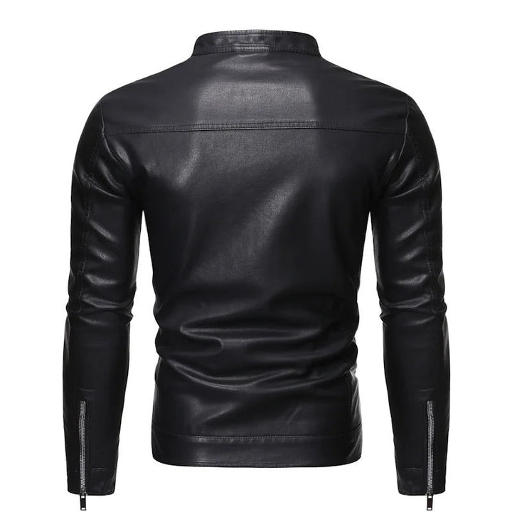 Veste en Cuir à Col Montant