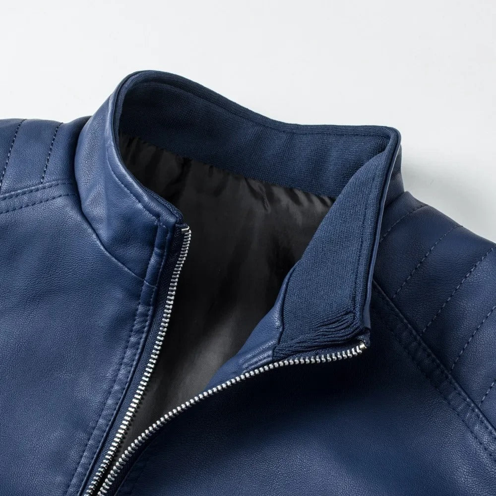 Veste en Cuir Col Montant