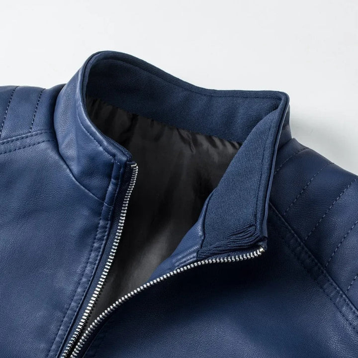 Veste en Cuir Col Montant