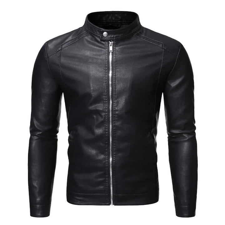 Veste en Cuir à Col Montant