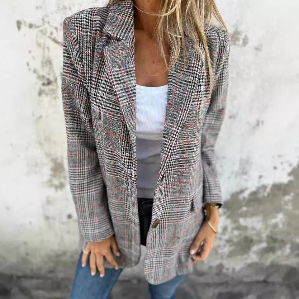 Amelia™ - Blazer décontracté à carreaux avec revers