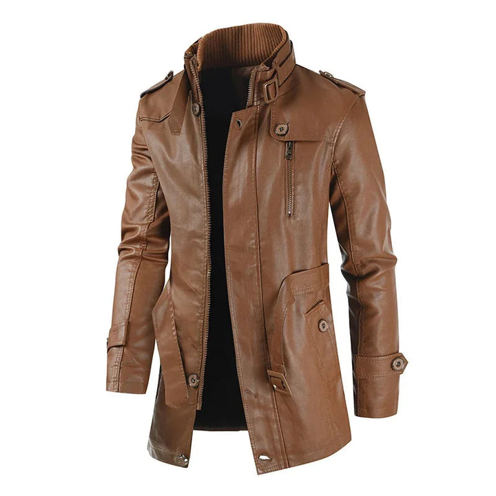 Veste de Motard Longue en Cuir Élégante