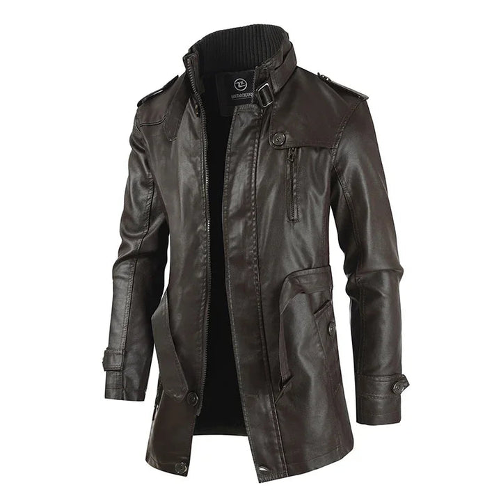 Veste de Motard Longue en Cuir Élégante