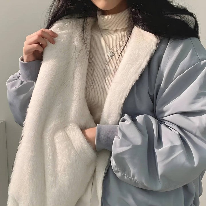 Veste à capuche réversible en laine teddy